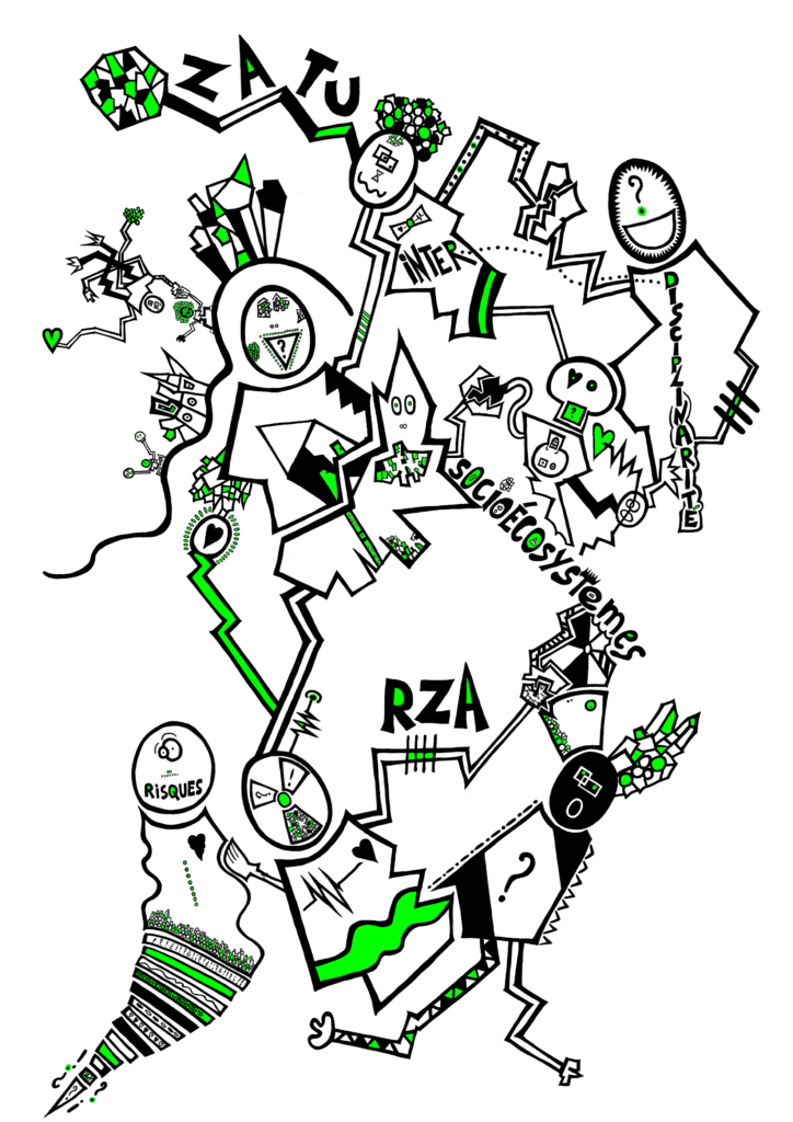 Dessin numérique conçu par Anne Escaffit pour l'école de formation de la ZATU sur les territoires uranifères.